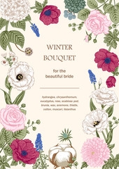 Bouquet of flowers. Wedding card. Vector illustration.