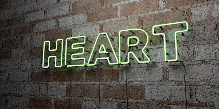 HEART - Glowing Neon Sign on stonework wall - 3D rendered royalty free stock illustration.  Can be used for online banner ads and direct mailers..