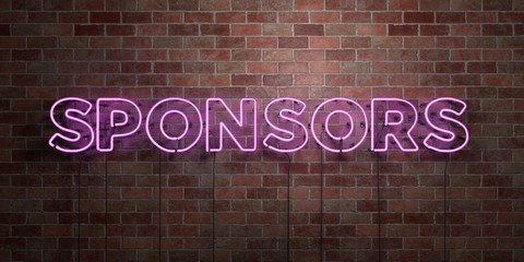 SPONSORS - fluorescent Neon tube Sign on brickwork - Front view - 3D rendered royalty free stock picture. Can be used for online banner ads and direct mailers..