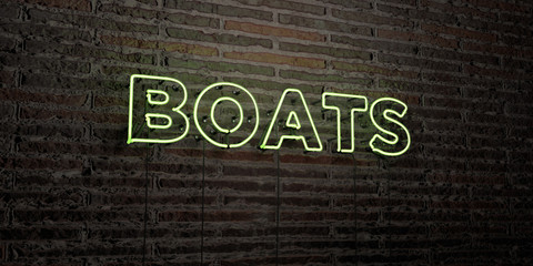 BOATS -Realistic Neon Sign on Brick Wall background - 3D rendered royalty free stock image. Can be used for online banner ads and direct mailers..