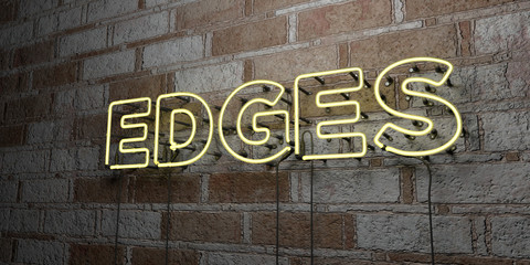 EDGES - Glowing Neon Sign on stonework wall - 3D rendered royalty free stock illustration.  Can be used for online banner ads and direct mailers..