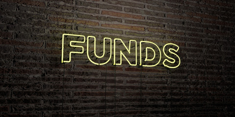 FUNDS -Realistic Neon Sign on Brick Wall background - 3D rendered royalty free stock image. Can be used for online banner ads and direct mailers..