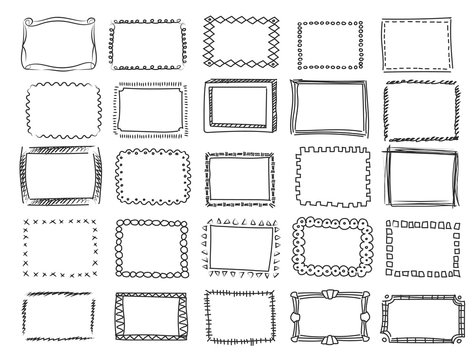 Simple doodle, sketch square vector frames. hand drawn borders