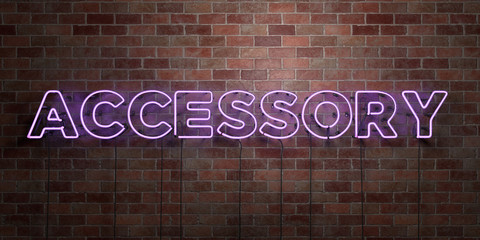 ACCESSORY - fluorescent Neon tube Sign on brickwork - Front view - 3D rendered royalty free stock picture. Can be used for online banner ads and direct mailers..