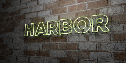 HARBOR - Glowing Neon Sign on stonework wall - 3D rendered royalty free stock illustration.  Can be used for online banner ads and direct mailers..