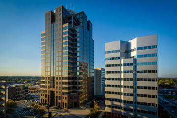 View of modern buildings in downtown Greensboro, North Carolina.
