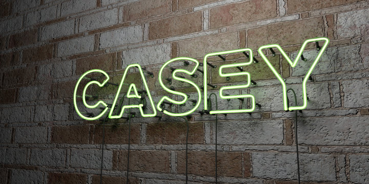 CASEY - Glowing Neon Sign on stonework wall - 3D rendered royalty free stock illustration.  Can be used for online banner ads and direct mailers..