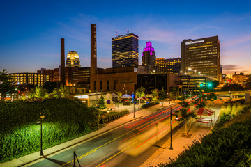 View of the skyline at night, in Winston-Salem, North Carolina.