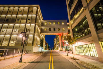 Vine Street at night, in Winston-Salem, North Carolina.
