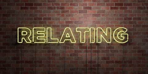RELATING - fluorescent Neon tube Sign on brickwork - Front view - 3D rendered royalty free stock picture. Can be used for online banner ads and direct mailers..