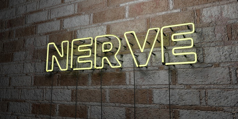 NERVE - Glowing Neon Sign on stonework wall - 3D rendered royalty free stock illustration.  Can be used for online banner ads and direct mailers..