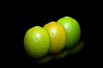 Three colors, lime on pure black background. Three Lemons