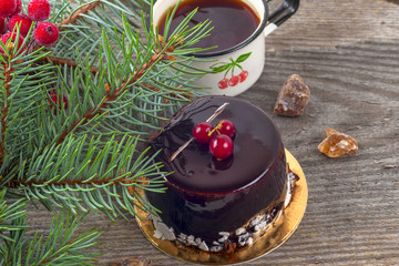 Festive tea party. Happy Christmas cake