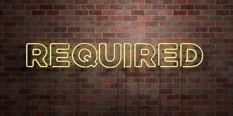REQUIRED - fluorescent Neon tube Sign on brickwork - Front view - 3D rendered royalty free stock picture. Can be used for online banner ads and direct mailers..