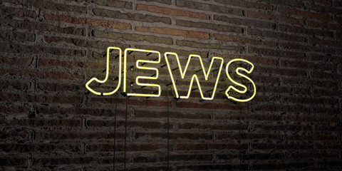 JEWS -Realistic Neon Sign on Brick Wall background - 3D rendered royalty free stock image. Can be used for online banner ads and direct mailers..