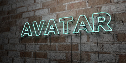 AVATAR - Glowing Neon Sign on stonework wall - 3D rendered royalty free stock illustration.  Can be used for online banner ads and direct mailers..