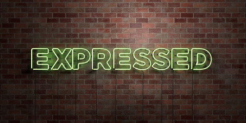 EXPRESSED - fluorescent Neon tube Sign on brickwork - Front view - 3D rendered royalty free stock picture. Can be used for online banner ads and direct mailers..