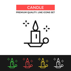 Obraz premium Vector candle icon. Candlestick with burning candle concept. Thin line icon