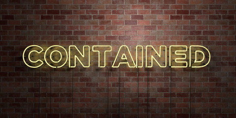 CONTAINED - fluorescent Neon tube Sign on brickwork - Front view - 3D rendered royalty free stock picture. Can be used for online banner ads and direct mailers..