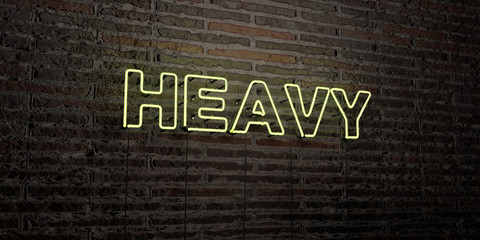 HEAVY -Realistic Neon Sign on Brick Wall background - 3D rendered royalty free stock image. Can be used for online banner ads and direct mailers..