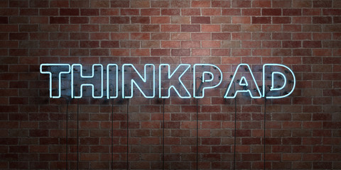 THINKPAD - fluorescent Neon tube Sign on brickwork - Front view - 3D rendered royalty free stock picture. Can be used for online banner ads and direct mailers..