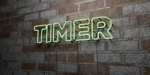 Fototapeta na wymiar TIMER - Glowing Neon Sign on stonework wall - 3D rendered royalty free stock illustration. Can be used for online banner ads and direct mailers..