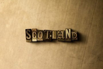 SCOTLAND - close-up of grungy vintage typeset word on metal backdrop. Royalty free stock - 3D rendered stock image.  Can be used for online banner ads and direct mail.