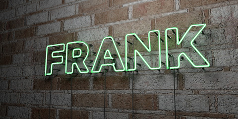 FRANK - Glowing Neon Sign on stonework wall - 3D rendered royalty free stock illustration.  Can be used for online banner ads and direct mailers..