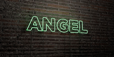 ANGEL -Realistic Neon Sign on Brick Wall background - 3D rendered royalty free stock image. Can be used for online banner ads and direct mailers..