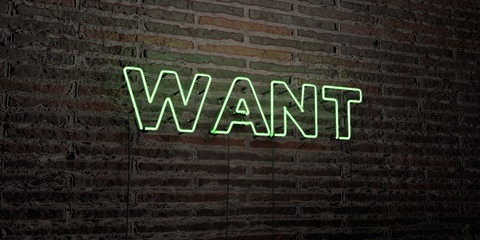 WANT -Realistic Neon Sign on Brick Wall background - 3D rendered royalty free stock image. Can be used for online banner ads and direct mailers..