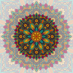 Banner with round abstract ornament. Circle elements card. Vintage decorative pattern. Hand drawn. Vector illustration.