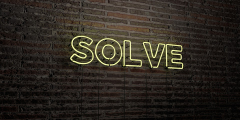 SOLVE -Realistic Neon Sign on Brick Wall background - 3D rendered royalty free stock image. Can be used for online banner ads and direct mailers..