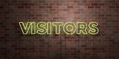VISITORS - fluorescent Neon tube Sign on brickwork - Front view - 3D rendered royalty free stock picture. Can be used for online banner ads and direct mailers..