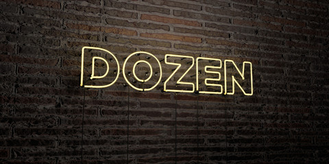 DOZEN -Realistic Neon Sign on Brick Wall background - 3D rendered royalty free stock image. Can be used for online banner ads and direct mailers..