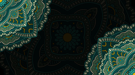 Banner with round abstract ornament. Circle elements card. Vintage decorative pattern. Hand drawn. Vector illustration.