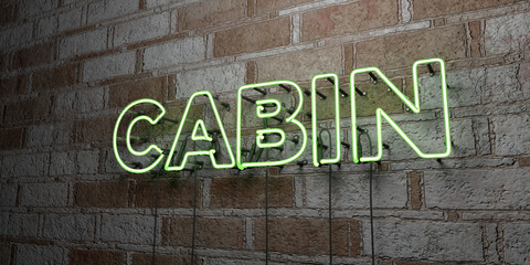 CABIN - Glowing Neon Sign on stonework wall - 3D rendered royalty free stock illustration.  Can be used for online banner ads and direct mailers..