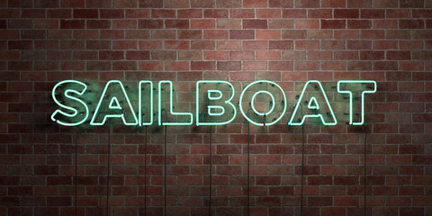 SAILBOAT - fluorescent Neon tube Sign on brickwork - Front view - 3D rendered royalty free stock picture. Can be used for online banner ads and direct mailers..