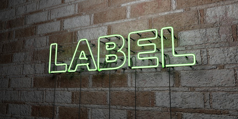 LABEL - Glowing Neon Sign on stonework wall - 3D rendered royalty free stock illustration.  Can be used for online banner ads and direct mailers..