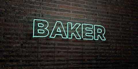 BAKER -Realistic Neon Sign on Brick Wall background - 3D rendered royalty free stock image. Can be used for online banner ads and direct mailers..