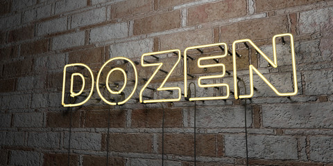 DOZEN - Glowing Neon Sign on stonework wall - 3D rendered royalty free stock illustration.  Can be used for online banner ads and direct mailers..