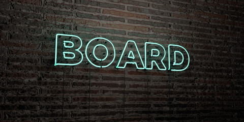 BOARD -Realistic Neon Sign on Brick Wall background - 3D rendered royalty free stock image. Can be used for online banner ads and direct mailers..