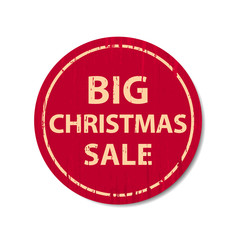 Christmas big sale red badge label in grunge style, vector isolated illustration.