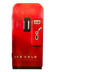 Red refrigerator in retro style.On the white background.