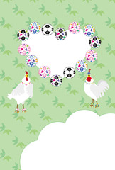 ニワトリとサッカーボールの可愛いハート型メッセージカード