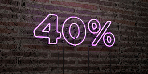 40% -Realistic Neon Sign on Brick Wall background - 3D rendered royalty free stock image. Can be used for online banner ads and direct mailers..