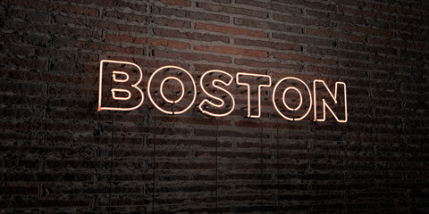 BOSTON -Realistic Neon Sign on Brick Wall background - 3D rendered royalty free stock image. Can be used for online banner ads and direct mailers..