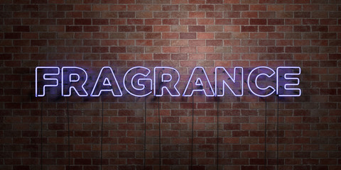 FRAGRANCE - fluorescent Neon tube Sign on brickwork - Front view - 3D rendered royalty free stock picture. Can be used for online banner ads and direct mailers..