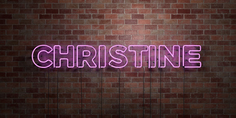 CHRISTINE - fluorescent Neon tube Sign on brickwork - Front view - 3D rendered royalty free stock picture. Can be used for online banner ads and direct mailers..