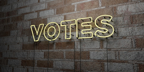 VOTES - Glowing Neon Sign on stonework wall - 3D rendered royalty free stock illustration.  Can be used for online banner ads and direct mailers..