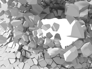 Cracked explosion white destruction surface abstract background